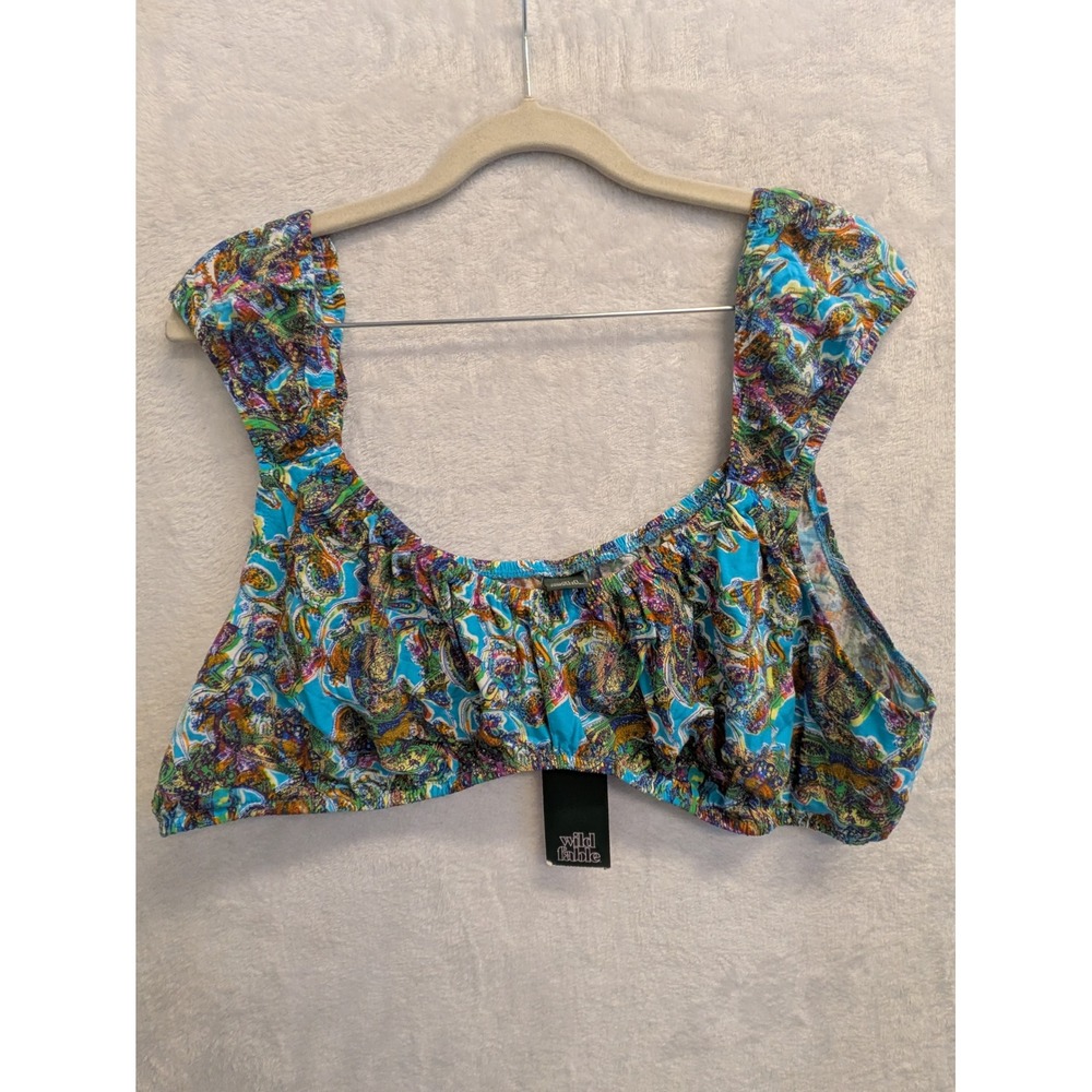 Wild Fable Womens XL Blue Paisley Print Crop Top Sleeveless Blouse‎ Cute